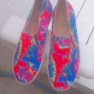 Painted canvas slip on beautiful colors deep blue, pink etc